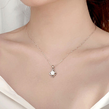 925 Sterling Silver Leaf Pendant Necklace with 1ct Moissanite Cross Chain Women's White Gold Plated Office Jewelry