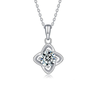 925 Sterling Silver Leaf Pendant Necklace with 1ct Moissanite Cross Chain Women's White Gold Plated Office Jewelry