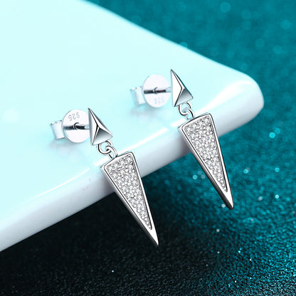 925 Sterling Silver Long Triangle Drop Earrings - Pavé Moissanite with Peach & Citrus Motifs