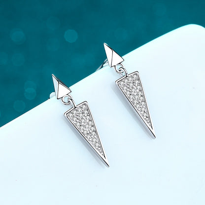 925 Sterling Silver Long Triangle Drop Earrings - Pavé Moissanite with Peach & Citrus Motifs