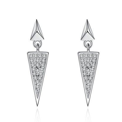 925 Sterling Silver Long Triangle Drop Earrings - Pavé Moissanite with Peach & Citrus Motifs