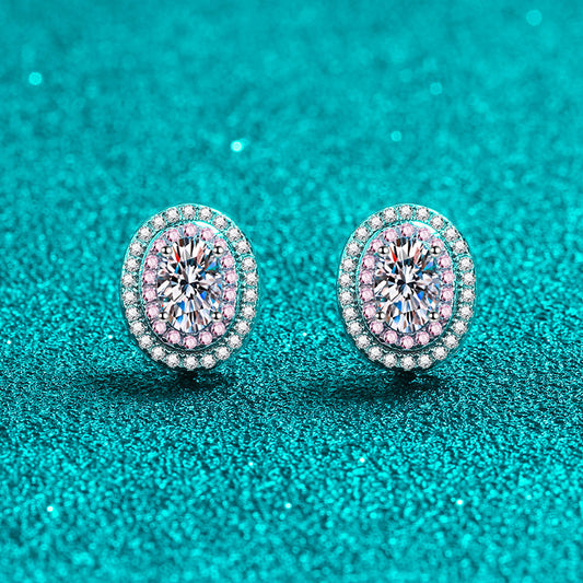 925 Sterling Silver Oval Moissanite Huggie Hoop Earrings - Rose Gold Plated (1CT Total)