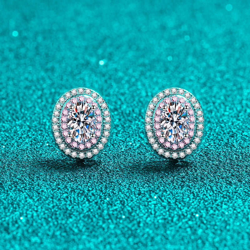 925 Sterling Silver Oval Moissanite Huggie Hoop Earrings - Rose Gold Plated (1CT Total)