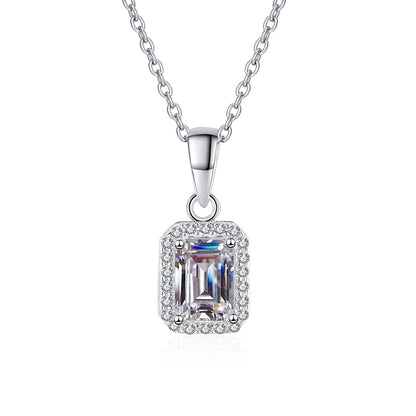 925 Sterling Silver PT950-Plated Necklace - 1CT Emerald/Radiant Cut Moissanite Collarbone Chain