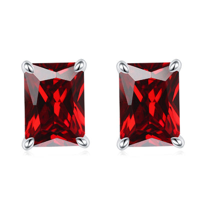 925 Sterling Silver Rectangular Birthstone Stud Earrings – Minimalist Geometric Zircon Jewelry
