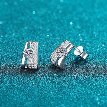 925 Sterling Silver Rectangular Stud Earrings with 0.30ct Moissanite – Minimalist Prong-Set Design