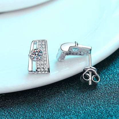 925 Sterling Silver Rectangular Stud Earrings with 0.30ct Moissanite – Minimalist Prong-Set Design
