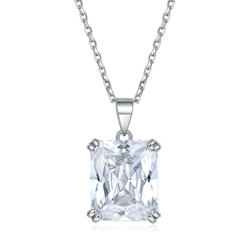 925 Sterling Silver Rectangular Zircon Pendant Necklace - Minimalist Birthstone Collarbone Chain