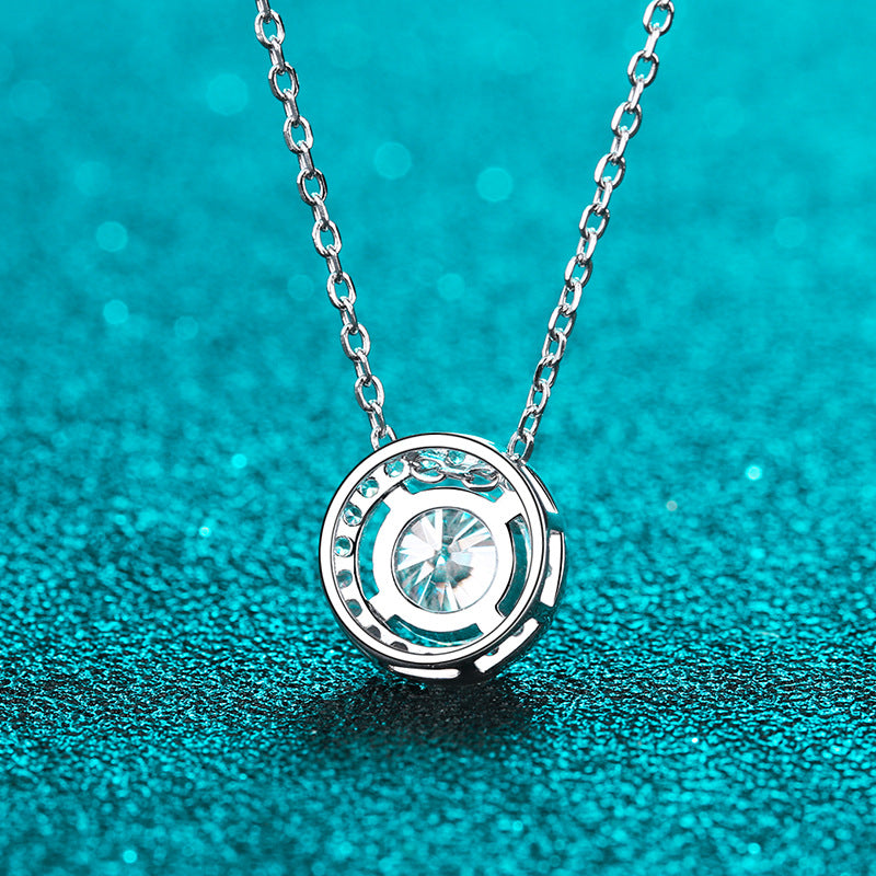 925 Sterling Silver Round Halo Pendant Necklace - Minimalist Moissanite Choker for Women