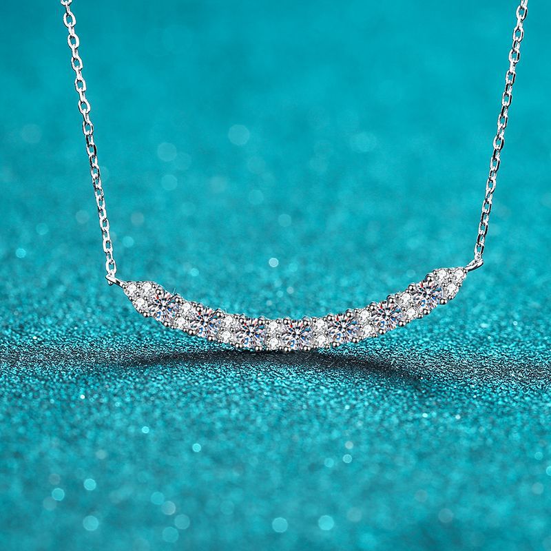 925 Sterling Silver Smile Pendant Necklace - 0.7CT Moissanite Korean Minimalist Chain