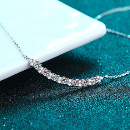 925 Sterling Silver Smile Pendant Necklace - 0.7CT Moissanite Korean Minimalist Chain