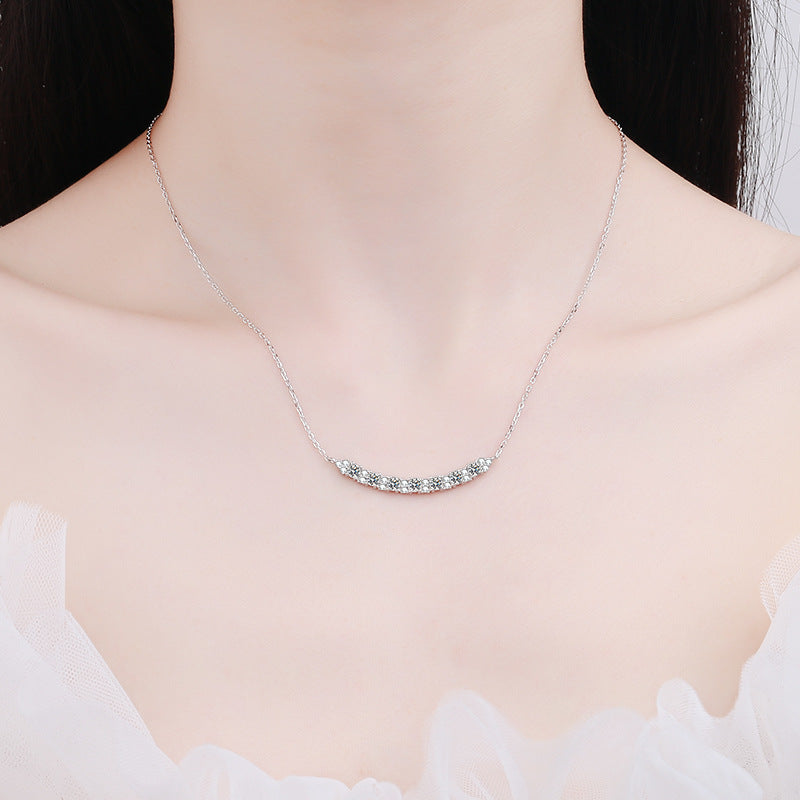 925 Sterling Silver Smile Pendant Necklace - 0.7CT Moissanite Korean Minimalist Chain