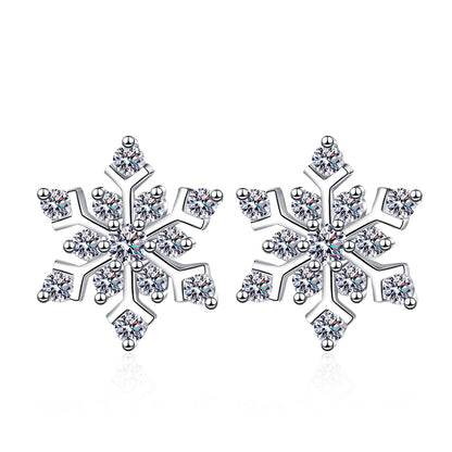 925 Sterling Silver Snowflake Earrings with 0.72ct Moissanite – Elegant Floral-Inspired Studs