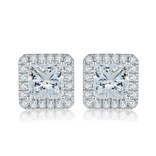 925 Sterling Silver Square Zircon Stud Earrings – Modern Geometric Minimalist Design