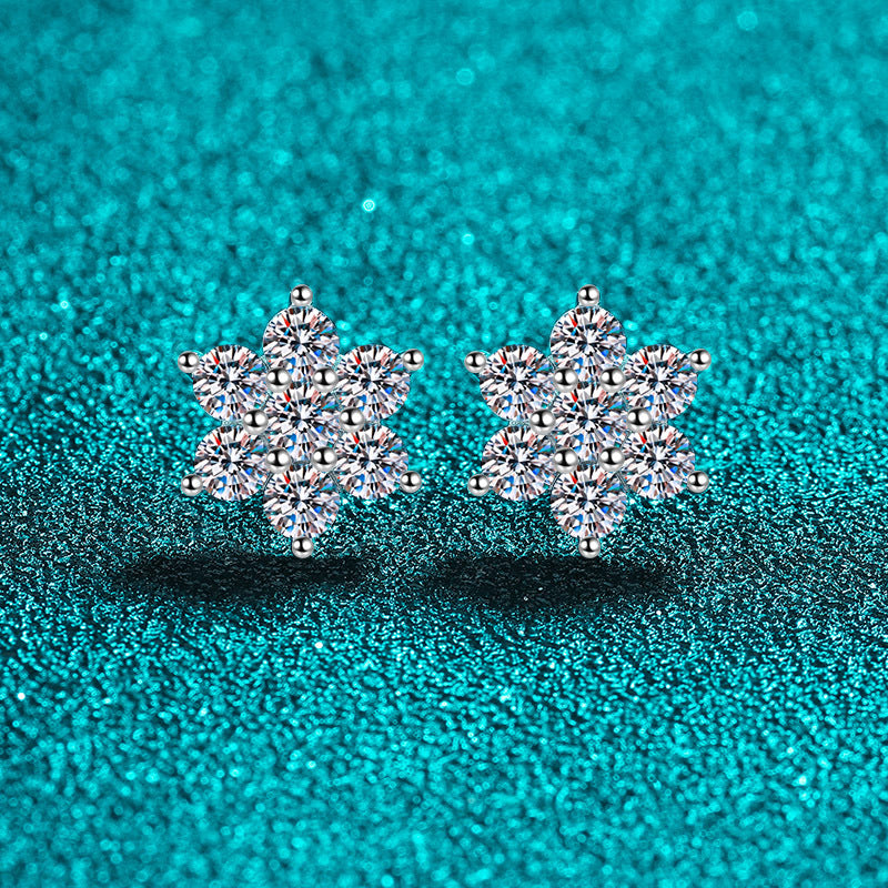 925 Sterling Silver Sunflower Moissanite Stud Earrings - PT950 Gold Plated (1.4CT)