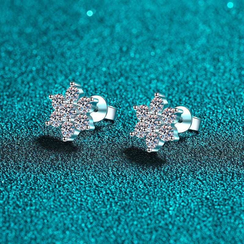925 Sterling Silver Sunflower Moissanite Stud Earrings - PT950 Gold Plated (1.4CT)