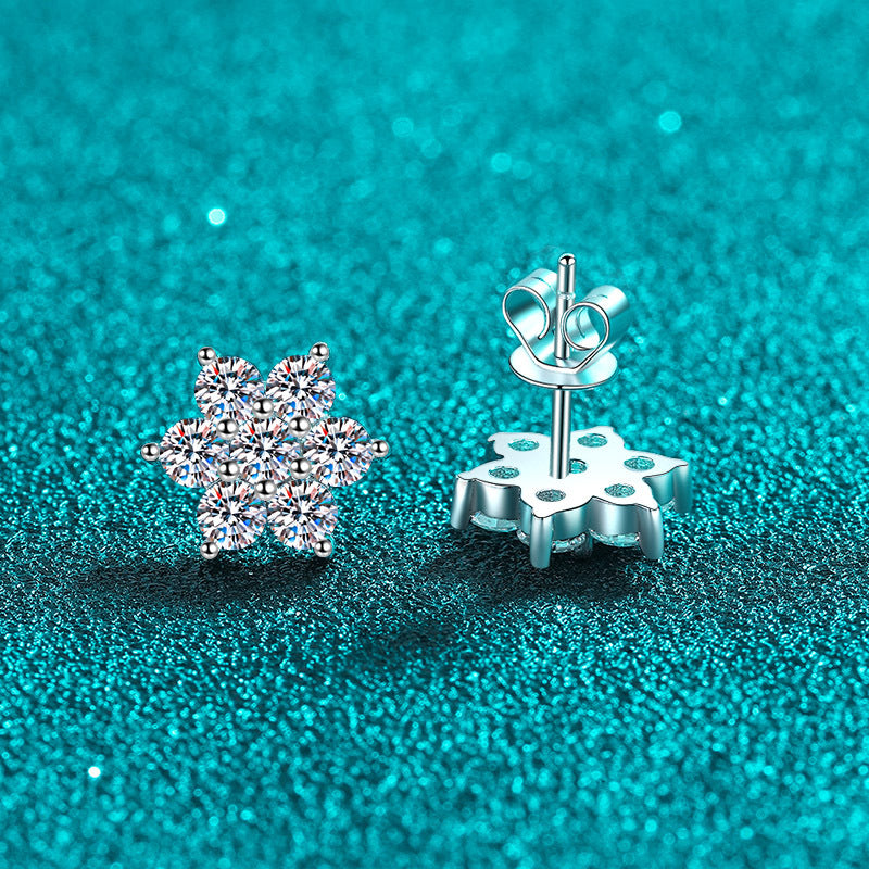 925 Sterling Silver Sunflower Moissanite Stud Earrings - PT950 Gold Plated (1.4CT)