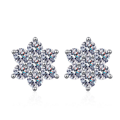 925 Sterling Silver Sunflower Moissanite Stud Earrings - PT950 Gold Plated (1.4CT)