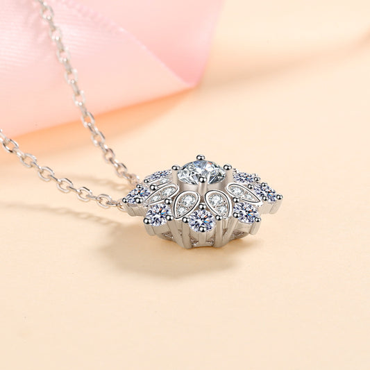 925 Sterling Silver Sunflower Pendant Necklace - 0.5CT Moissanite Four-Prong Luxury Chain