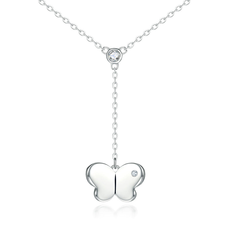 925 Sterling Silver Tassel Butterfly Pendant Necklace - Elegant Layered Chain for Women