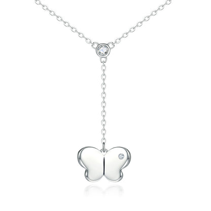 925 Sterling Silver Tassel Butterfly Pendant Necklace - Elegant Layered Chain for Women
