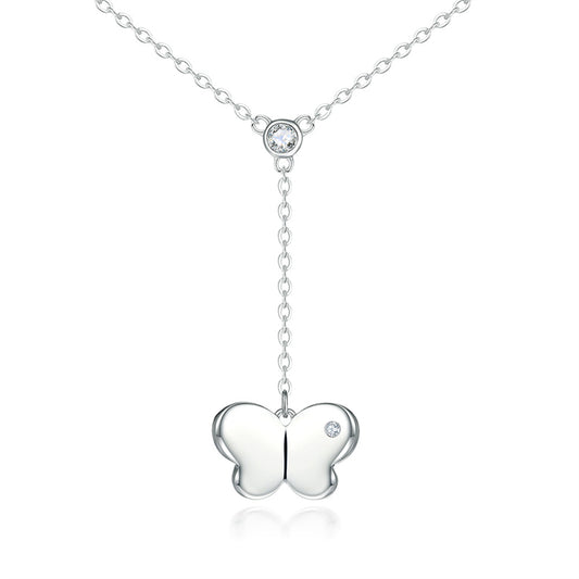 925 Sterling Silver Tassel Butterfly Pendant Necklace - Elegant Layered Chain for Women