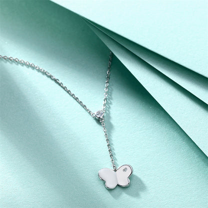 925 Sterling Silver Tassel Butterfly Pendant Necklace - Elegant Layered Chain for Women