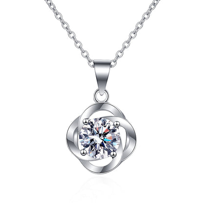 925 Sterling Silver Twisted Four-Prong Pendant Necklace - 1CT Moissanite Sporty-Chic Chain