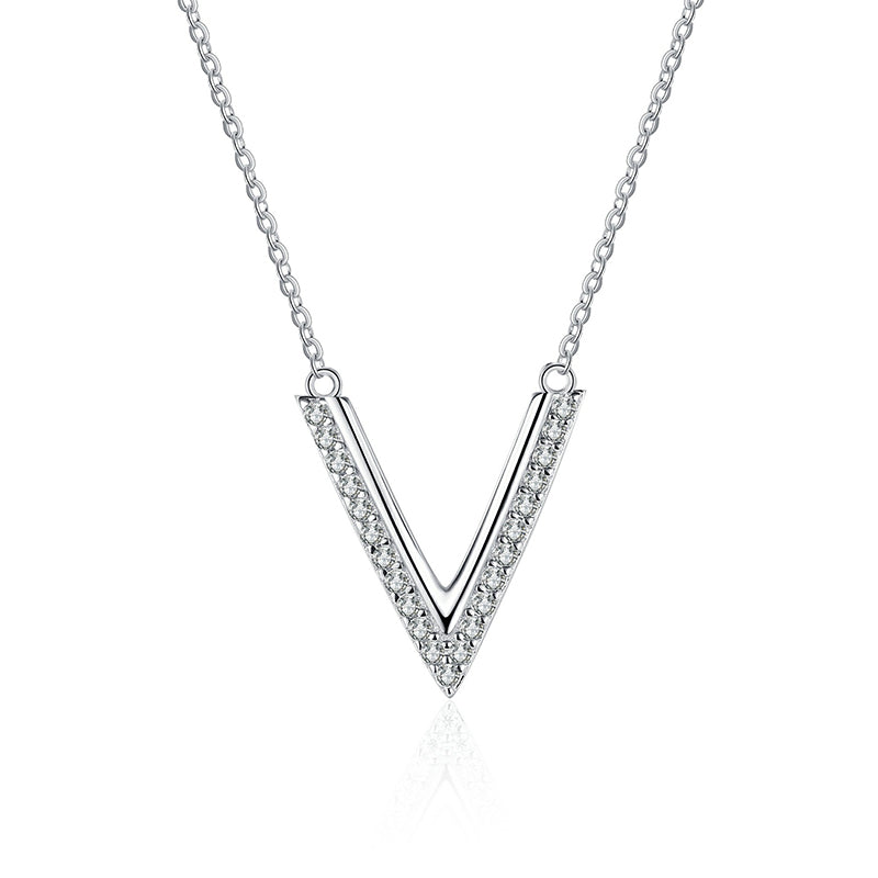 925 Sterling Silver V-Shaped Moissanite Necklace - 0.19CT Micro-Pavé Minimalist Pendant