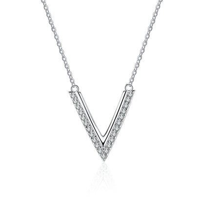 925 Sterling Silver V-Shaped Moissanite Necklace - 0.19CT Micro-Pavé Minimalist Pendant