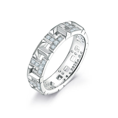 925 Sterling Silver Wide Band T-Ring – Elegant Zircon Letter Jewelry