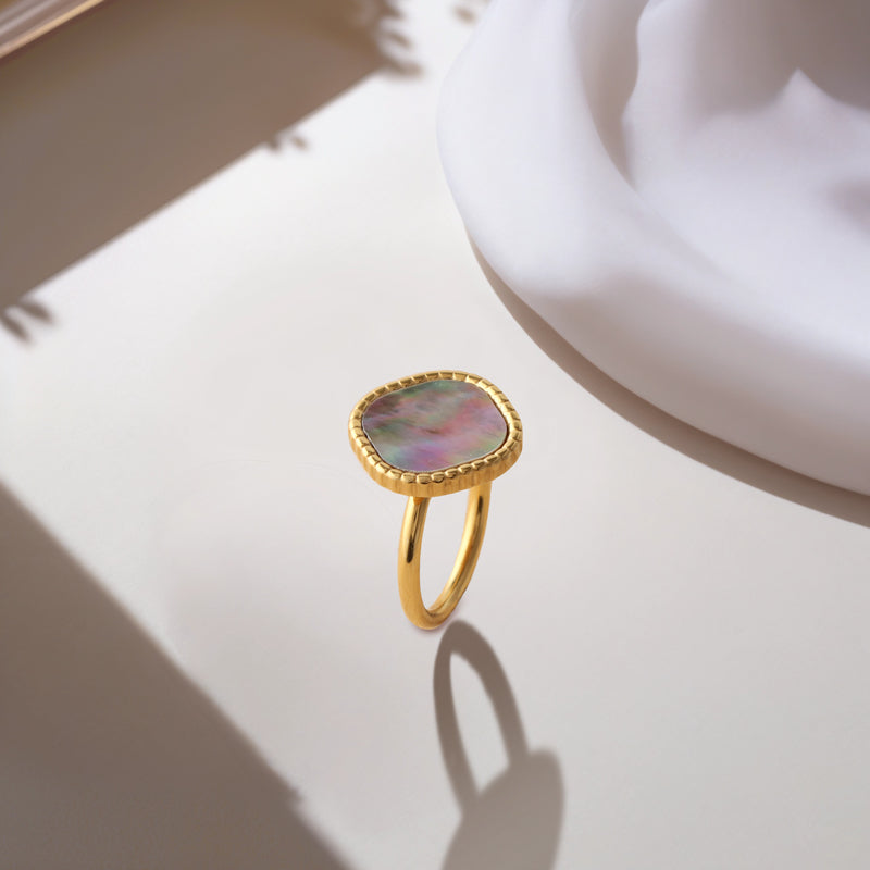 Stylish Gray Mother of Pearl Inlaid Stainless Steel Ring