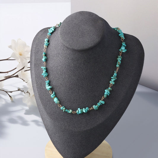 Blue Natural Stone Beads Copper O-Chain Necklace