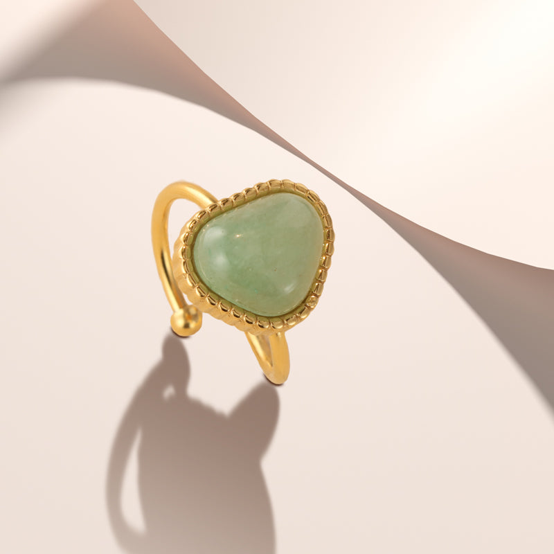 Heart-Shaped Jade Green Agate Inlay Ring