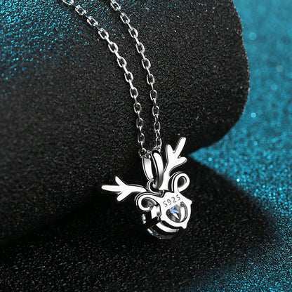 Abyss S925 Sterling Silver PT950-Plated Deer Pendant Necklace - 1CT/2CT Moissanite "Deer Love" Chain