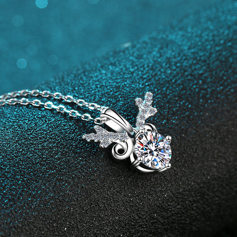 Abyss S925 Sterling Silver PT950-Plated Deer Pendant Necklace - 1CT/2CT Moissanite "Deer Love" Chain