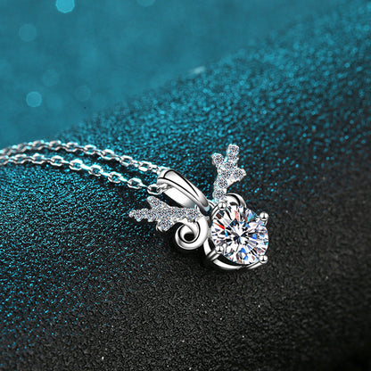 Abyss S925 Sterling Silver PT950-Plated Deer Pendant Necklace - 1CT/2CT Moissanite "Deer Love" Chain