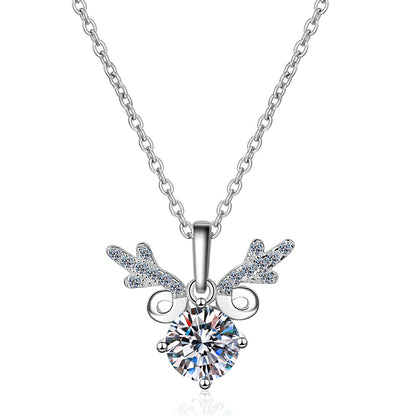 Abyss S925 Sterling Silver PT950-Plated Deer Pendant Necklace - 1CT/2CT Moissanite "Deer Love" Chain