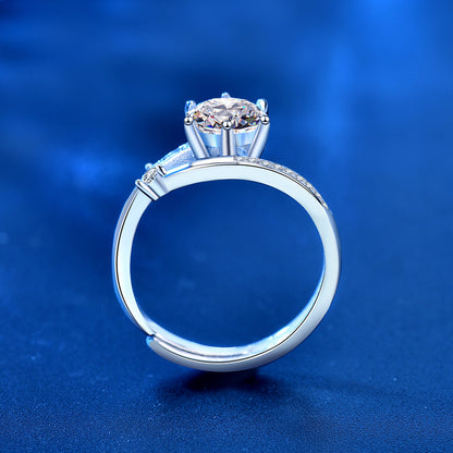 Adjustable Asymmetric 925 Silver Ring with 1ct Moissanite Instagram Style Women's Fashion Jewelry