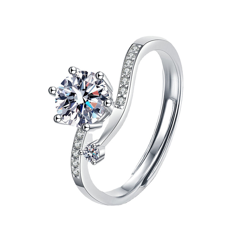 Adjustable Asymmetric 925 Silver Ring with 1ct Moissanite Instagram Style Women's Fashion Jewelry