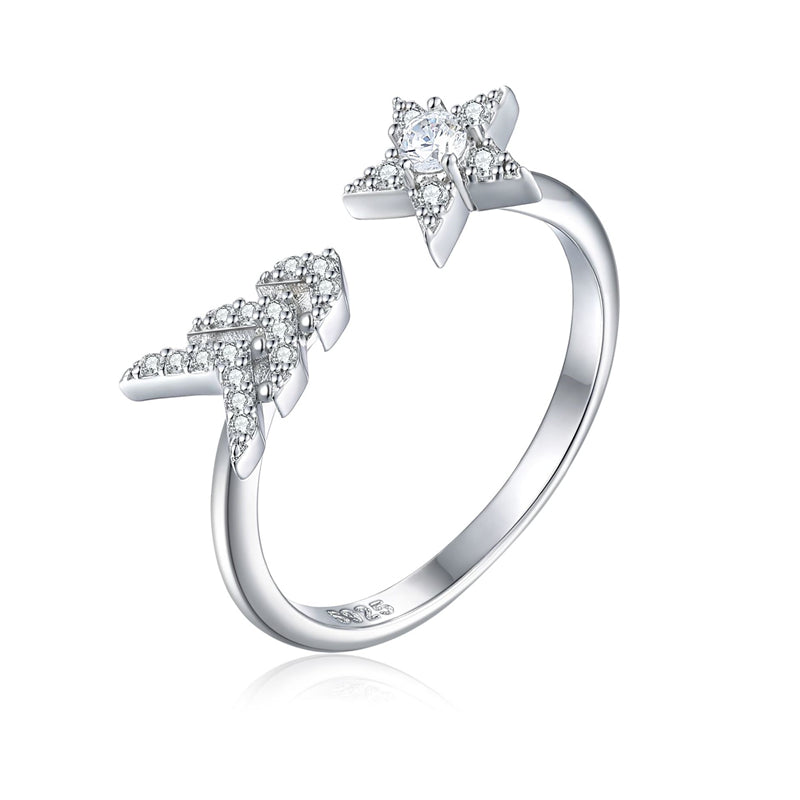 Adjustable Crown 925 Silver Ring - Elegant Open Band with Geometric Detailing
