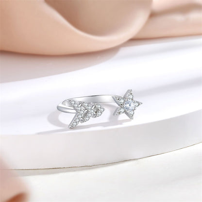 Adjustable Crown 925 Silver Ring - Elegant Open Band with Geometric Detailing