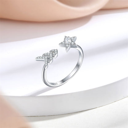 Adjustable Crown 925 Silver Ring - Elegant Open Band with Geometric Detailing