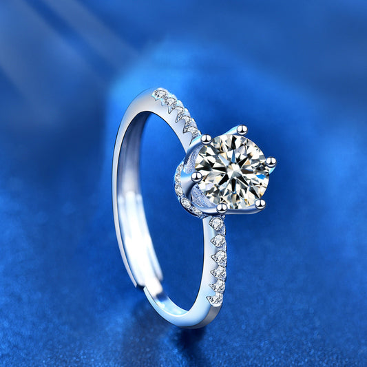 Adjustable Crown Design 925 Silver Ring Set with 1ct & 0.5ct Moissanite Instagram Style Women's Jewelry