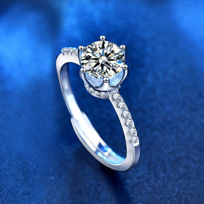 Adjustable Crown Design 925 Silver Ring Set with 1ct & 0.5ct Moissanite Instagram Style Women's Jewelry