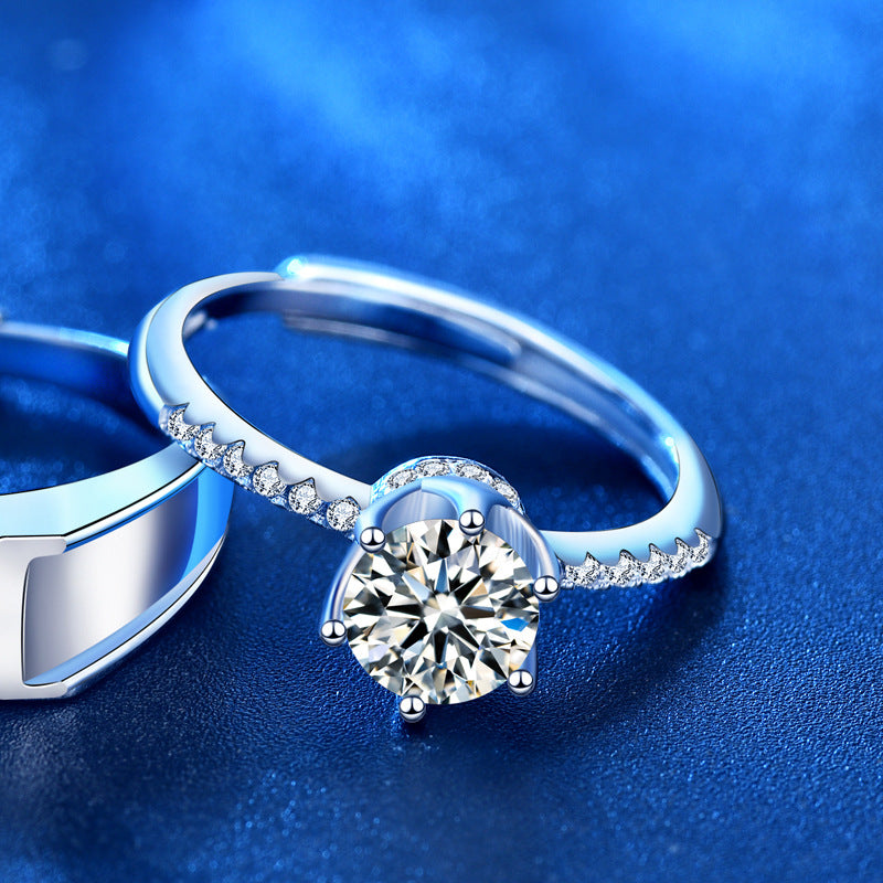 Adjustable Crown Design 925 Silver Ring Set with 1ct & 0.5ct Moissanite Instagram Style Women's Jewelry