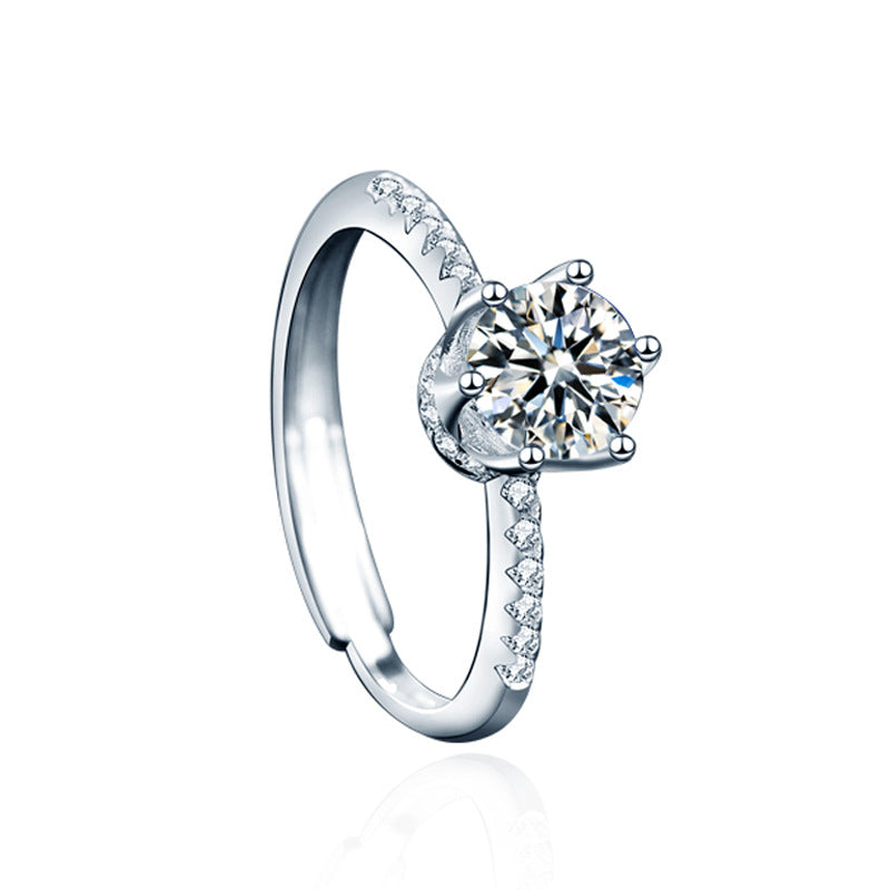 Adjustable Crown Design 925 Silver Ring Set with 1ct & 0.5ct Moissanite Instagram Style Women's Jewelry