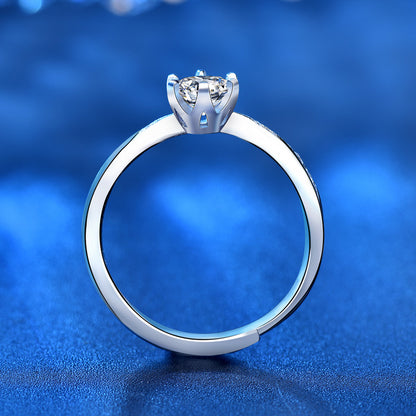 Adjustable Crown Design 925 Silver Ring with 0.5ct Moissanite & Pavé Heavy 0.05um Rhodium Plated Women's Jewelry