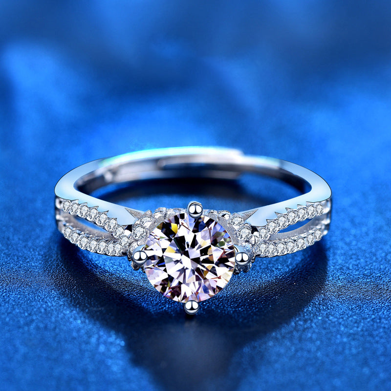 Adjustable Crown Design 925 Silver Ring with 1ct D Color Moissanite Minimalist Women's Jewelry
