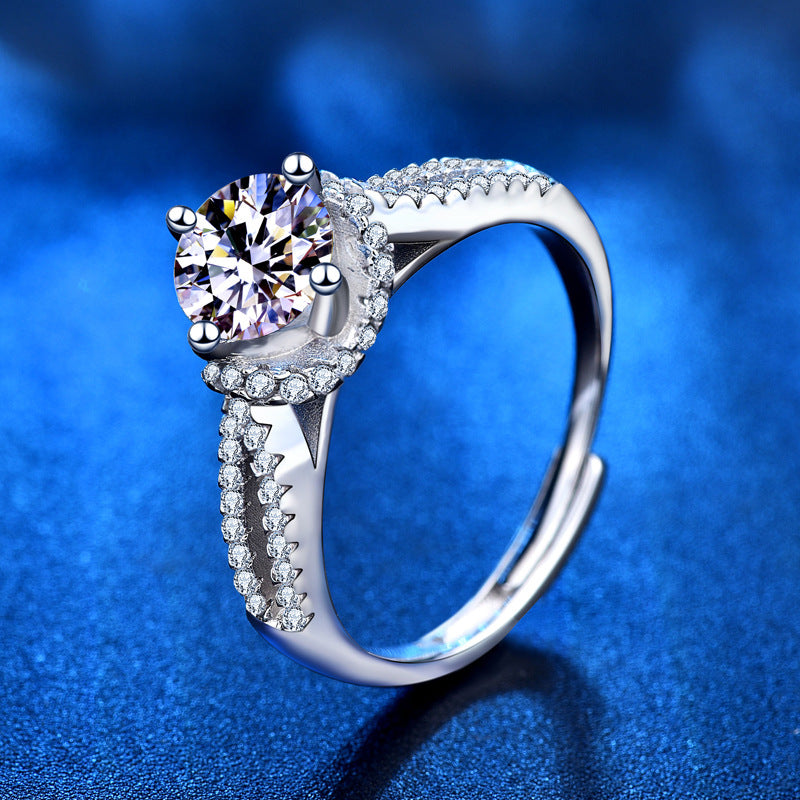 Adjustable Crown Design 925 Silver Ring with 1ct D Color Moissanite Minimalist Women's Jewelry